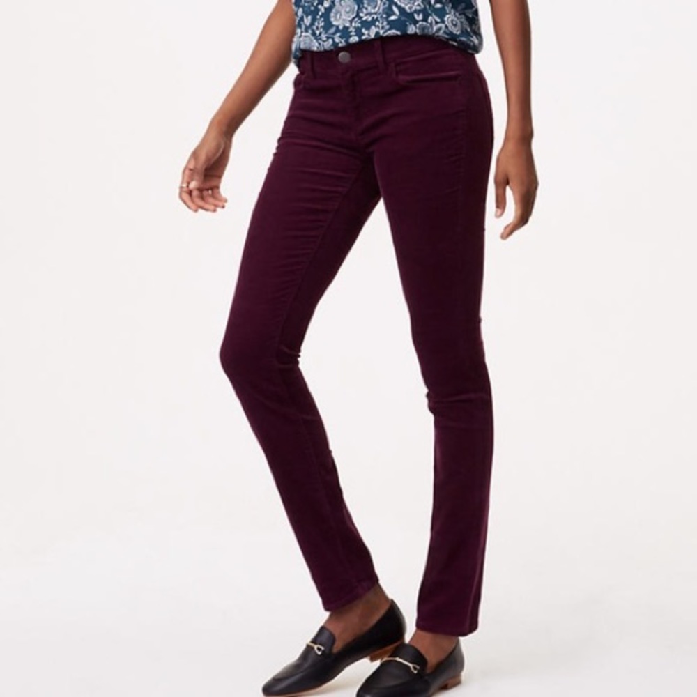 LOFT Modern Skinny Burgundy Corduroy Pants